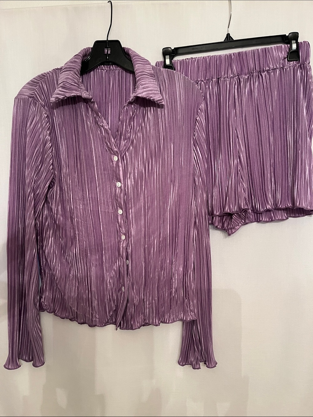 SHEIN Purple Pleated Button-Down Top